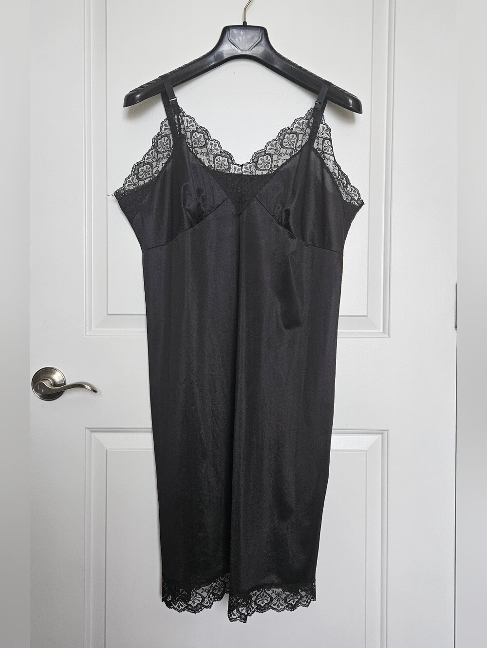 Vintage Women's Plus Size 24 Black Lace-Trim Slip Dress